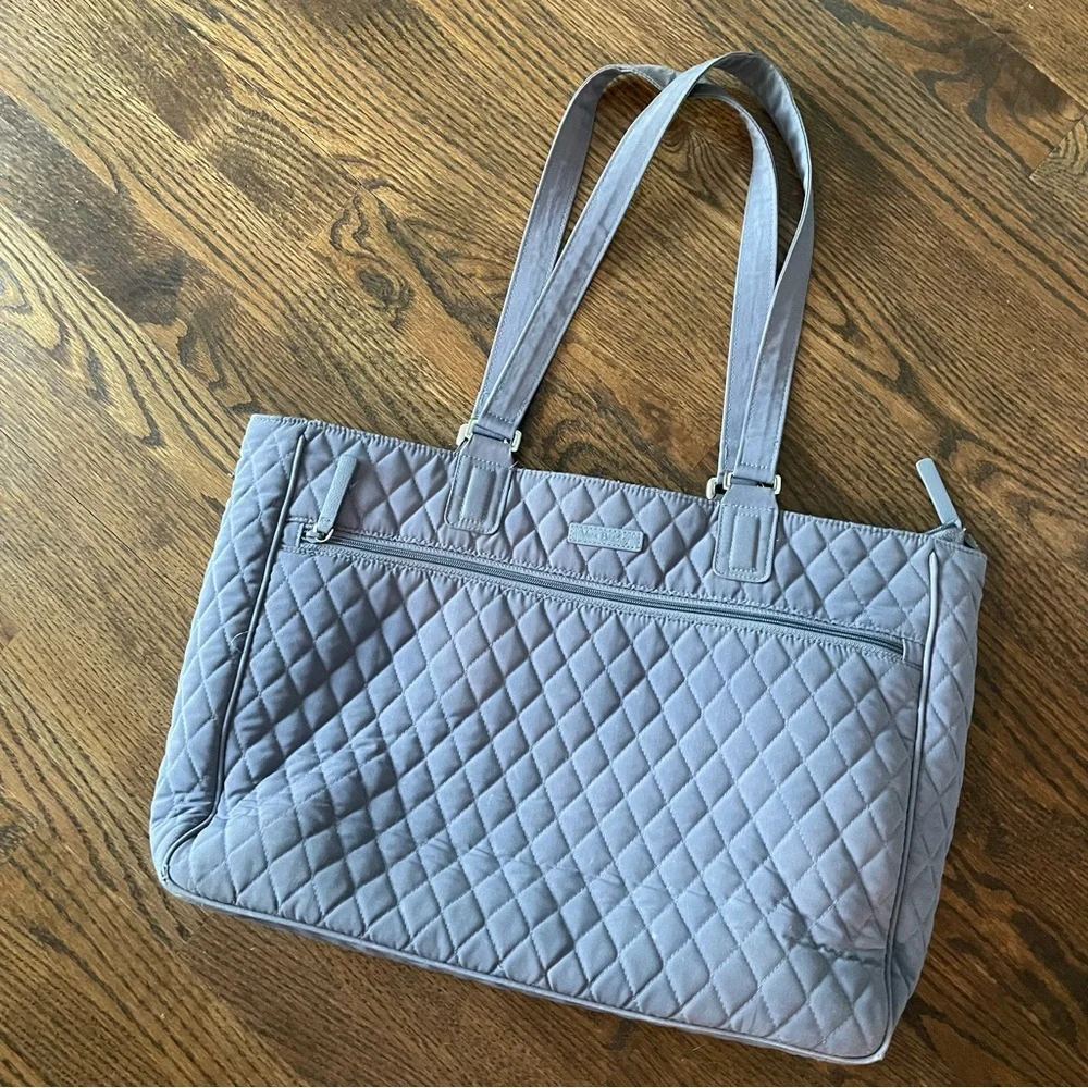 VERA BRADLEY Gray Microfiber Quilted Laptop Work Bag Commuter Tote